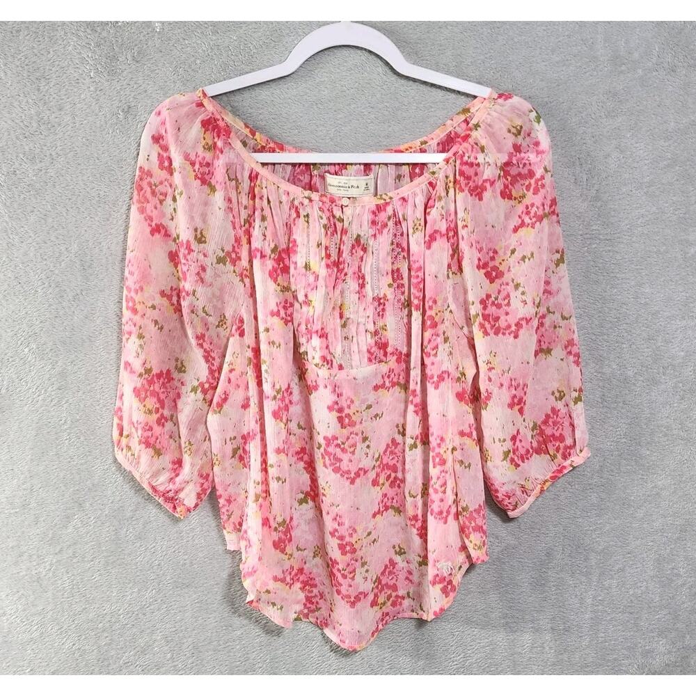 Abercrombie & Fitch Sheer Floral Blouse Top Pink Boho Feminine Womens Medium